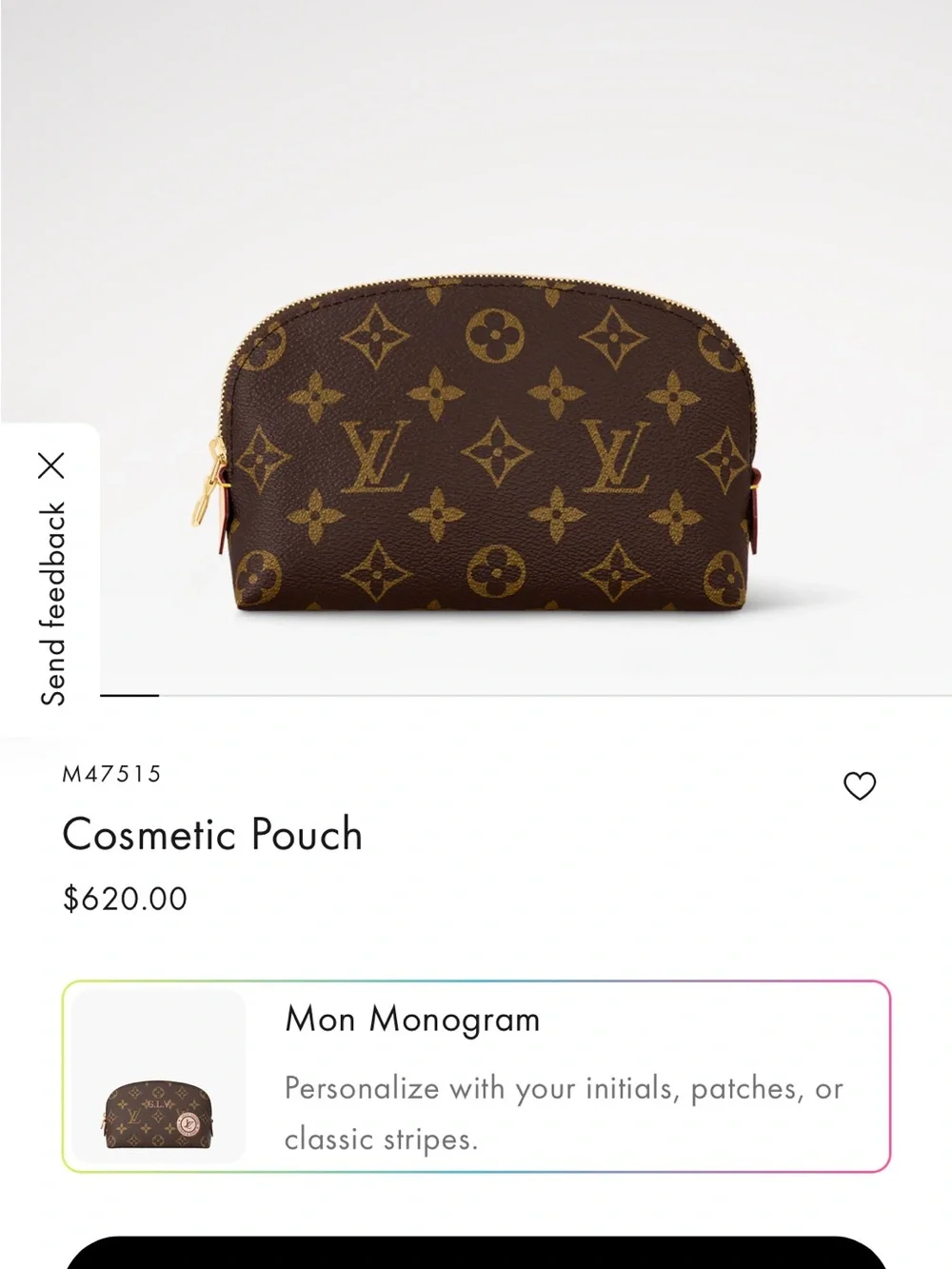 NEW-NEVER USED NWT Louis Vuitton Monogram Canvas Cosmetic Pouch in Brown & Gold